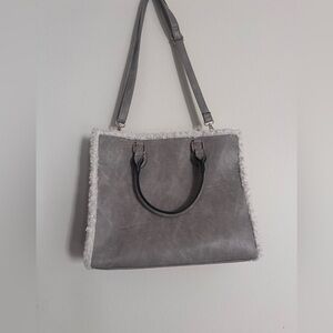 Jen & Co Gray Sherpa Trim Tote Bag